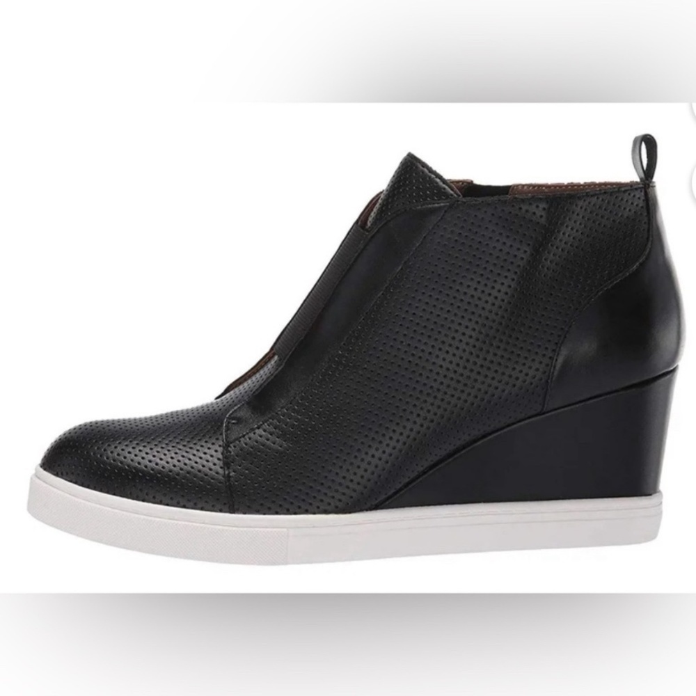 Paolo Linea Felicia Black Leather Wedge Sneaker Nappa Size 6-1/2